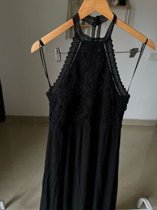 Black Crochet Halter Midi Dress