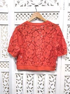 Coral Bloom Laced Tee