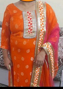 Orange Embroidered palazo kameez