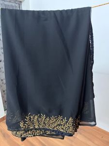 Elegant Black &amp; Gold Embroidered Saree