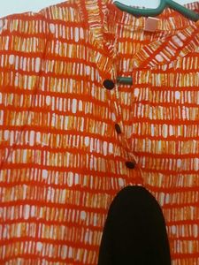 Orange And Black Cotton A Line Kurta