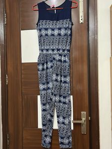 Navy &amp; White Printed Jumpsuit