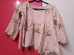 Pink Floral Eyelet Blouse