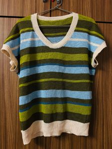 Color Pop Striped Crochet Knit Top 💚