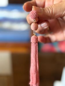 Pink Beaded Tassel Earring