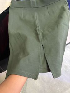 Olive Green Slit Mini Skirt