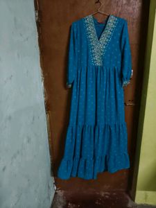 Rangriti Blue Printed Tiered Dress