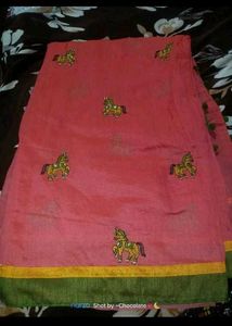 Pink Saree with Horse Design😍