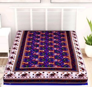 Designer Blue Cotton Printed Single Bedsheet