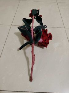 Velvet Rose Flower Leaves Showpiece