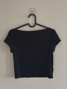 Black Boatneck Crop Top