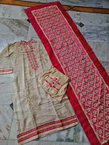 Heavy Pakistani Kurti Pant Set Pure Badla Zari Wrk