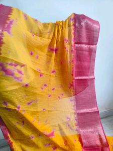 Vibrant Yellow &amp; Pink Bandhani Saree 🌼