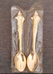 New Seal Pack 6 Pieces Gold Plated Spoons