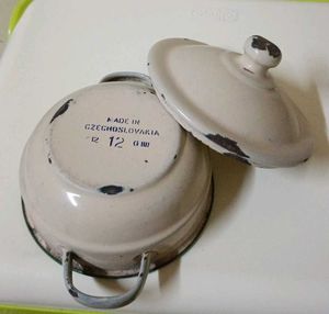 Vintage Green Enamel Pot  Combo Big N Small