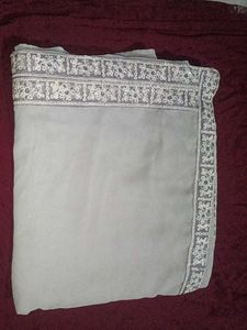 Elegant Gray Embroidered Saree
