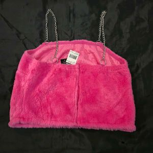 Pink Fuzzy Chain Strap Top