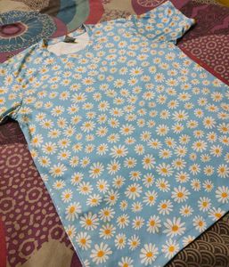 Light Blue Floral Printed Oversized Tshirt