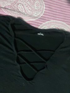 Black Crisscross V-Neck Tee