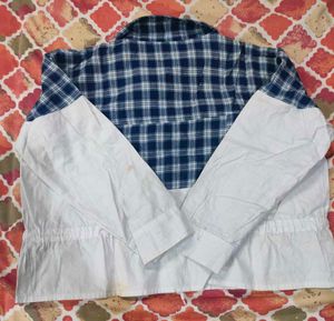 Blue Plaid Color Block Shirt