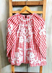 Red Gingham Patch Work Blouse size-46-48