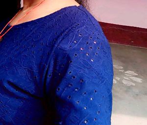 WOMEN&#39;S SELF DESIGN CUT WORK ROYAL BLUE TOP