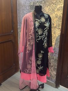 Elegant Black & Neon Pink Embroidered Set