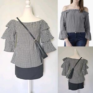 Checkered Off-Shoulder Top