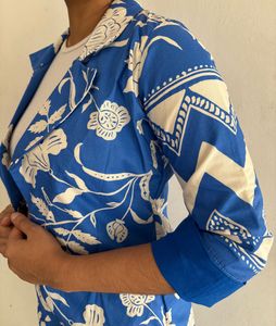 Blue Floral Blazer &amp; Pants Set