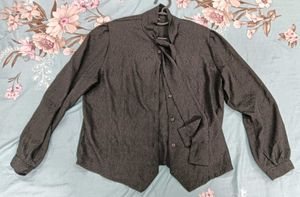Vintage Black Tie Neck Blouse