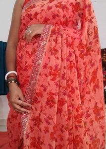 Printed Saree In Carrot 🥕 Colour