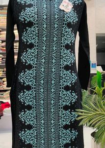REELINE BLACK & SKY BLUE WOOLEN KURTI