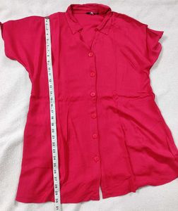 Red Collared Button-Down Top