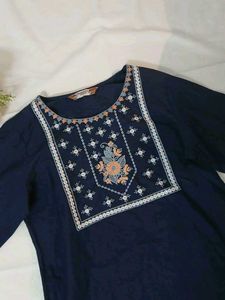 Elegant Navy Blue Kurti | Embroidered Neck | New