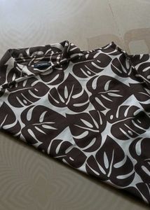 Brown &amp; White Leaf Print Shirt
