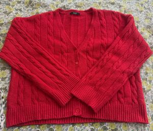 Red Cable Knit Cardigan