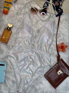 Iridescent Snake Print Plunge Swimsuit
