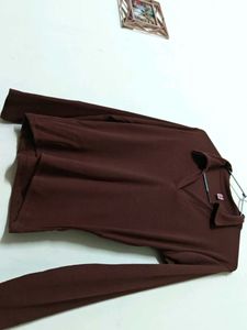 Brown Ribbed Long Sleeve Top