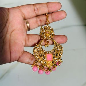 Pink Kundan Choker Necklace Set with Maang Tikka