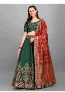 Green &amp; Red Banarasi Lehenga Set