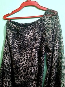 Leopard Print One-Shoulder Blouse