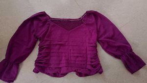 Beautiful Purple Crop Top With Balloon Sleeves