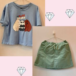 We Bare Bears Tee & Green Skirt Set