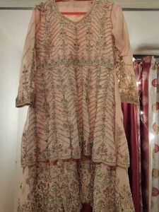 Pakistani Peach Embroidered Sharara Suit