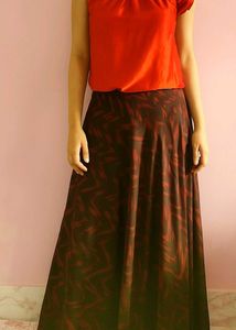 Grey & Red Net Long Skirt with Pure Cotton Lining