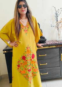 Kashmiri Embroidered Yellow Kaftan
