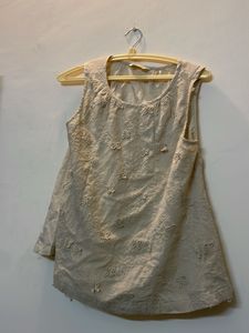 New Cream Sleeveless Top For Ladies