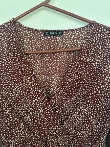 Maroon Printed Shein Peplum Top - Size M