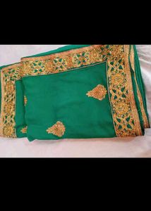 Green &amp; Gold Embroidered Saree