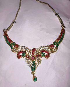 Vintage Red, Green &amp; White Rhinestone Necklace Set